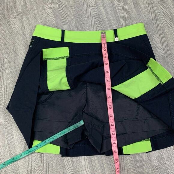Golfino Skort Womens 4 Black Neon Green Peekaboo Pleated Techno Stretch Side Zip - Picture 9 of 15